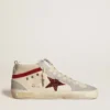 Mid Star da donna in pelle con stella glitterata e dettaglio in nabuk rosso