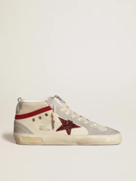 Mid Star da donna in pelle con stella glitterata e dettaglio in nabuk rosso