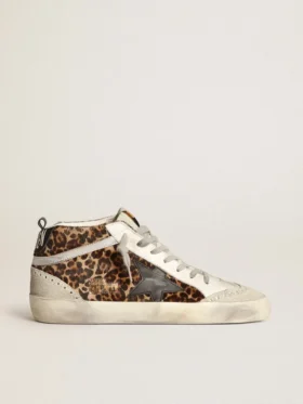 Mid Star da donna in pelle di pony con stampa leopardata e stella nera