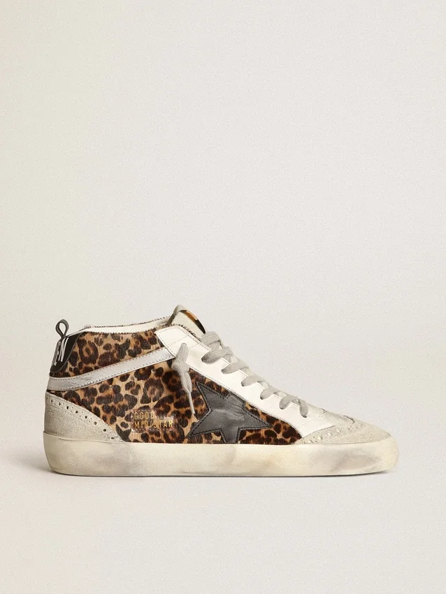 Mid Star da donna in pelle di pony con stampa leopardata e stella nera