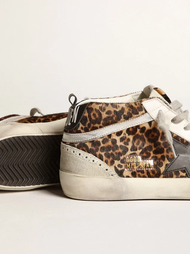 Mid Star da donna in pelle di pony con stampa leopardata e stella nera