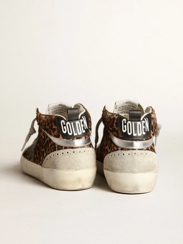 Mid Star da donna in pelle di pony con stampa leopardata e stella nera