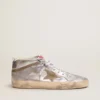 Mid Star da donna in pelle laminata argento con stella grigio tortora