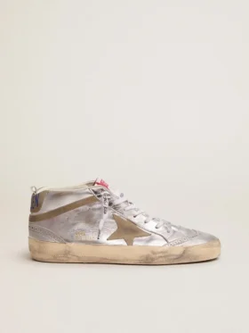 Mid Star da donna in pelle laminata argento con stella grigio tortora