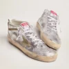 Mid Star da donna in pelle laminata argento con stella grigio tortora