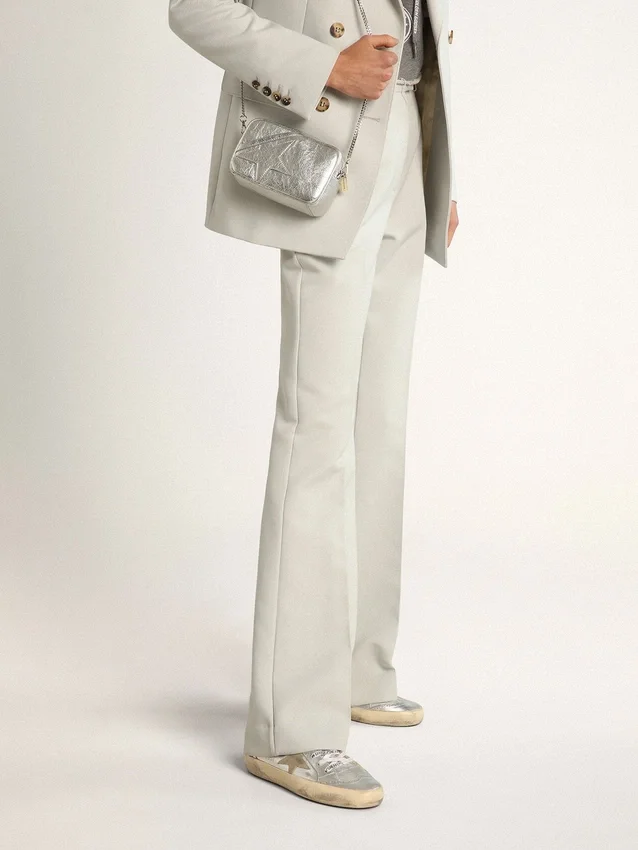 Mid Star da donna in pelle laminata argento con stella grigio tortora