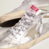 Mid Star da donna in pelle laminata argento con stella grigio tortora
