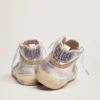 Mid Star da donna in pelle laminata argento con stella grigio tortora