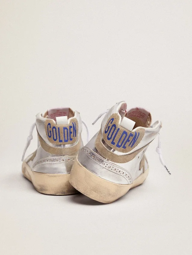 Mid Star da donna in pelle laminata argento con stella grigio tortora