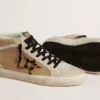 Mid Star da donna in pelle Naplak beige con stella in pelle di pony con stampa leopardata