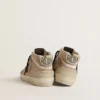 Mid Star da donna in pelle Naplak beige con stella in pelle di pony con stampa leopardata