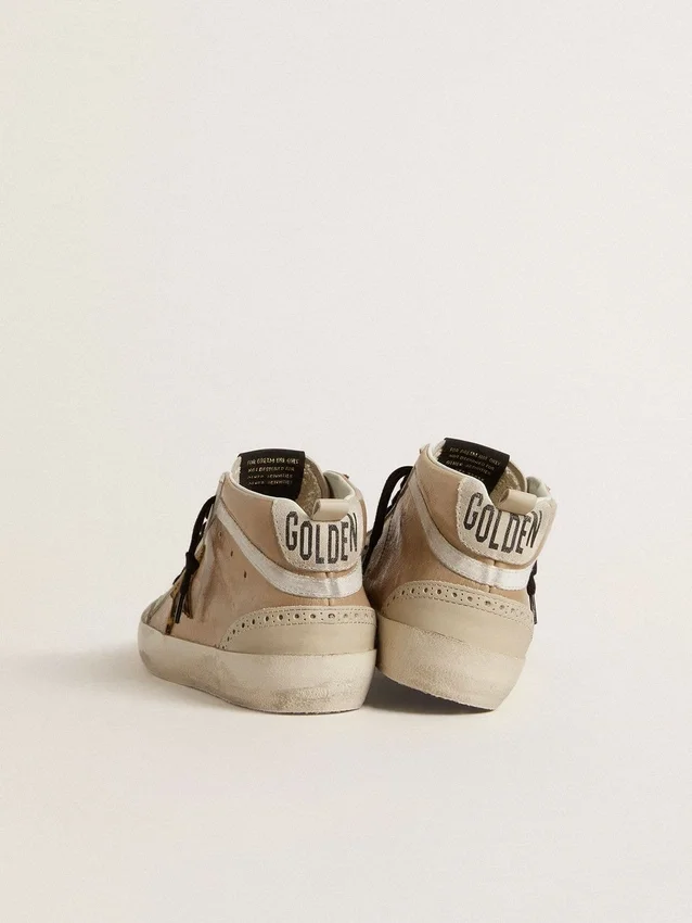 Mid Star da donna in pelle Naplak beige con stella in pelle di pony con stampa leopardata