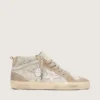 Mid Star da donna in pelle scamosciata beige con Swarovski argentati e stella in pelle bianca
