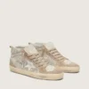 Mid Star da donna in pelle scamosciata beige con Swarovski argentati e stella in pelle bianca