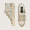 Mid Star da donna in pelle scamosciata beige con Swarovski argentati e stella in pelle bianca