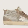 Mid Star da donna in pelle scamosciata beige con Swarovski argentati e stella in pelle bianca