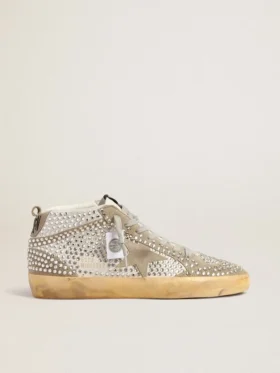Mid Star da donna in pelle scamosciata bianca e grigio tortora con cristalli Swarovski