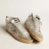 Mid Star da donna in pelle scamosciata bianca e grigio tortora con cristalli Swarovski
