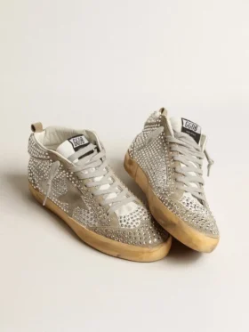 Mid Star da donna in pelle scamosciata bianca e grigio tortora con cristalli Swarovski