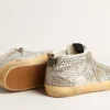 Mid Star da donna in pelle scamosciata bianca e grigio tortora con cristalli Swarovski