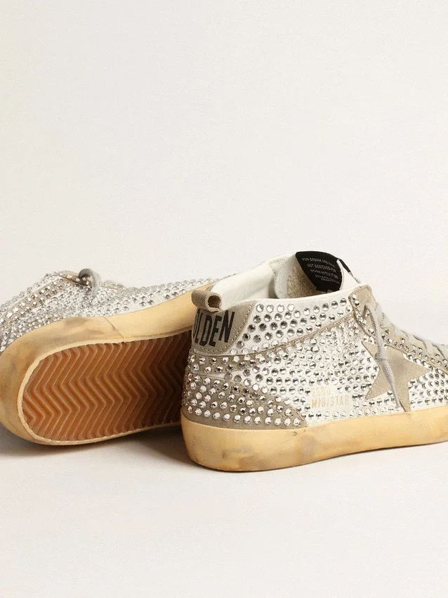 Mid Star da donna in pelle scamosciata bianca e grigio tortora con cristalli Swarovski