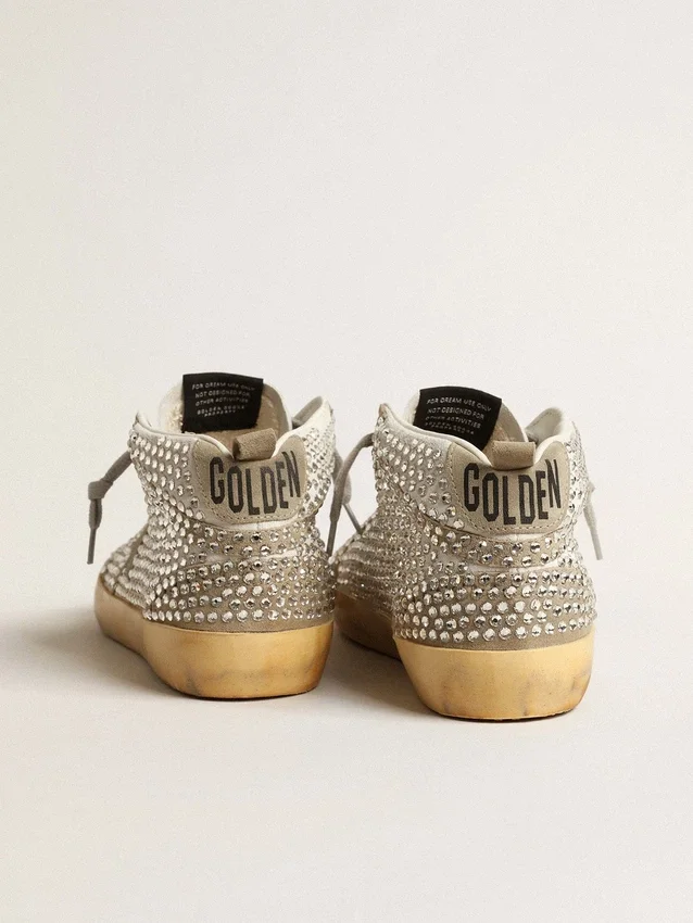 Mid Star da donna in pelle scamosciata bianca e grigio tortora con cristalli Swarovski