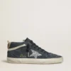Mid Star da donna in pelle scamosciata blu petrolio con stella glitterata argento e dettaglio in cotone