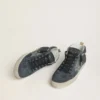Mid Star da donna in pelle scamosciata blu petrolio con stella glitterata argento e dettaglio in cotone