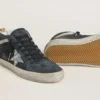 Mid Star da donna in pelle scamosciata blu petrolio con stella glitterata argento e dettaglio in cotone