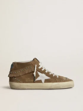 Mid Star da donna in pelle scamosciata color tabacco con frange e borchie