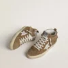Mid Star da donna in pelle scamosciata color tabacco con frange e borchie