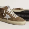 Mid Star da donna in pelle scamosciata color tabacco con frange e borchie