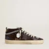 Mid Star da donna in pelle scamosciata marrone con stella in pelle e cristalli Swarovski