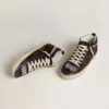 Mid Star da donna in pelle scamosciata marrone con stella in pelle e cristalli Swarovski