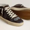 Mid Star da donna in pelle scamosciata marrone con stella in pelle e cristalli Swarovski