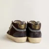 Mid Star da donna in pelle scamosciata marrone con stella in pelle e cristalli Swarovski