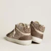 Mid Star da donna in versione glitterata con stella in pelle scamosciata perlata e inserti in pelle scamosciata marrone