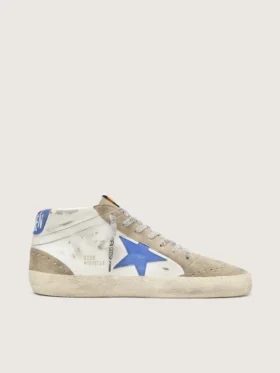Mid Star da uomo con stella in pelle blu e inserti in pelle scamosciata grigio tortora