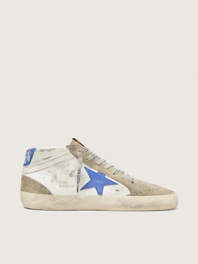 Mid Star da uomo con stella in pelle blu e inserti in pelle scamosciata grigio tortora