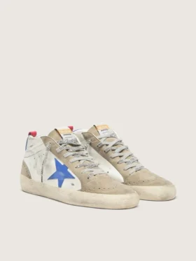 Mid Star da uomo con stella in pelle blu e inserti in pelle scamosciata grigio tortora