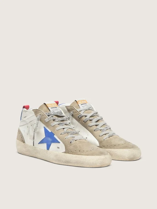 Mid Star da uomo con stella in pelle blu e inserti in pelle scamosciata grigio tortora