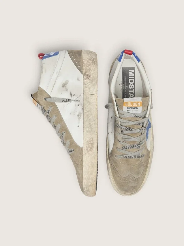 Mid Star da uomo con stella in pelle blu e inserti in pelle scamosciata grigio tortora