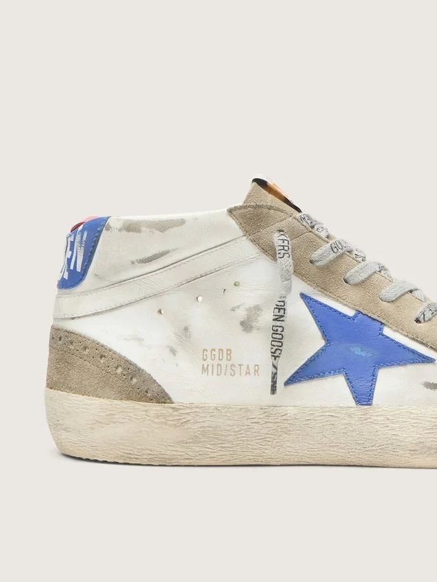Mid Star da uomo con stella in pelle blu e inserti in pelle scamosciata grigio tortora