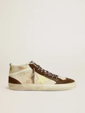Mid Star da uomo in beige glitterato con stella in pelle scamosciata gialla e dettaglio in cotone