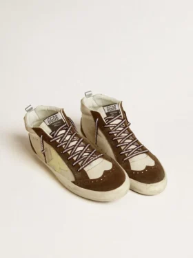Mid Star da uomo in beige glitterato con stella in pelle scamosciata gialla e dettaglio in cotone