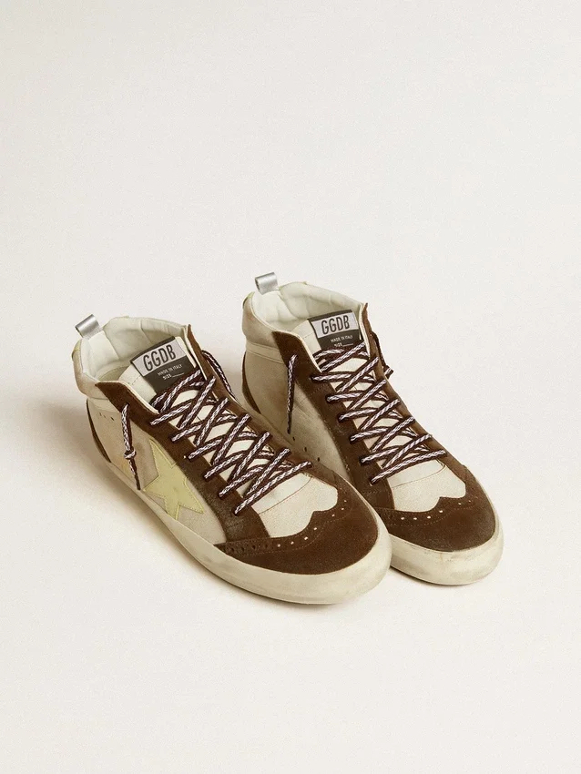 Mid Star da uomo in beige glitterato con stella in pelle scamosciata gialla e dettaglio in cotone