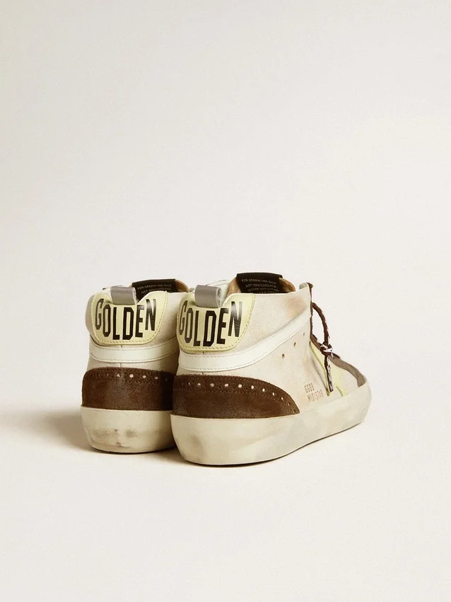 Mid Star da uomo in beige glitterato con stella in pelle scamosciata gialla e dettaglio in cotone