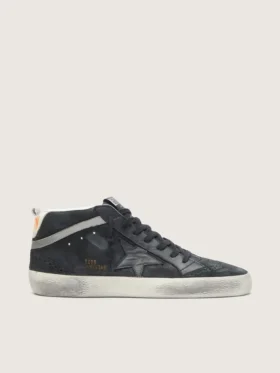 Mid Star da uomo in nabuk con stella in pelle nera e striscia argentata