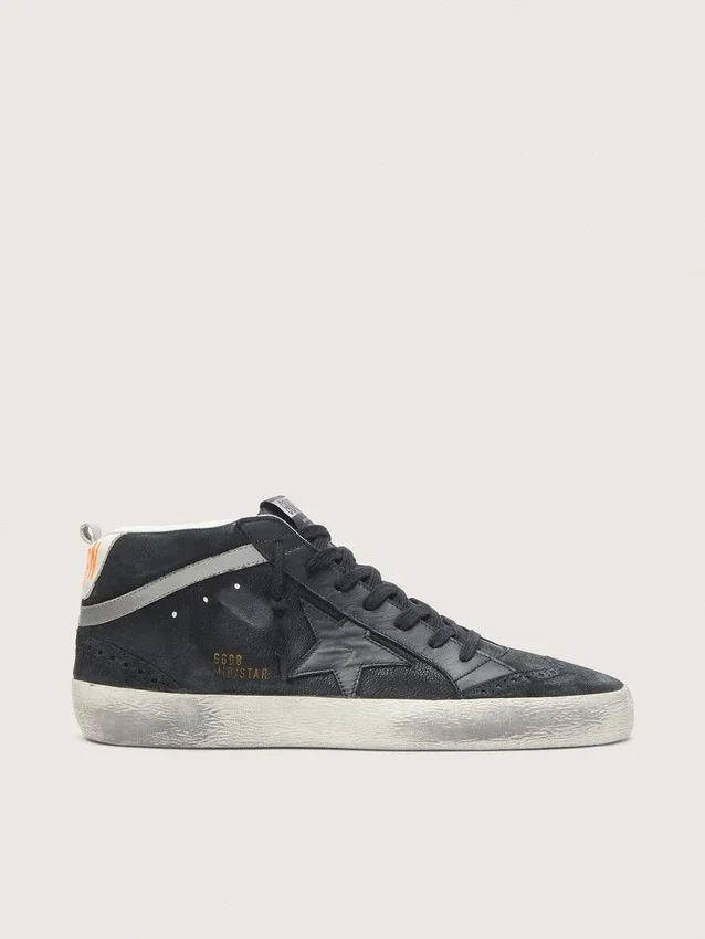 Mid Star da uomo in nabuk con stella in pelle nera e striscia argentata