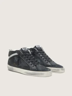 Mid Star da uomo in nabuk con stella in pelle nera e striscia argentata